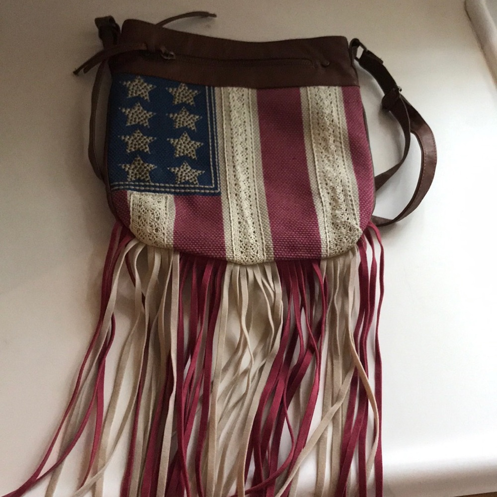 American flag vegan leather crossbody & fringe
